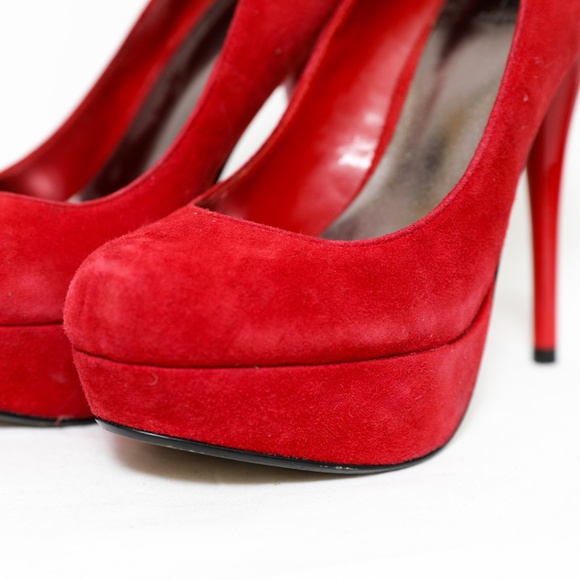 Chic Red Suede Platform Baker's Stiletto Heels - Picture 3 of 4